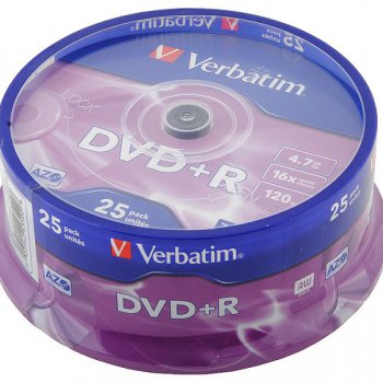 Диск DVD+R Verbatim 16х Cake box (25/200)
