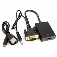 Переходник VGA - HDMI 15M/19F + аудио, питание от USB, 15см Cablexpert, черный 1BL (1/100)