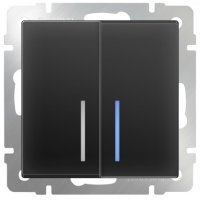 Механизм выключателя Werkel 2кл подсветка чёрный матовый (10)