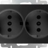 Механизм розетки Werkel 2-ая с заземлением чёрный матовый (10)
