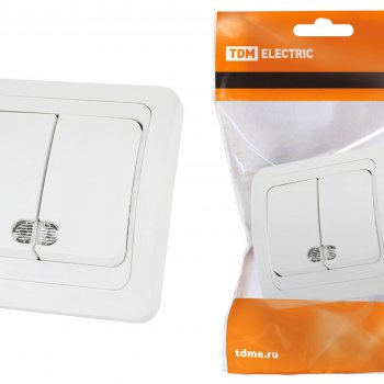 Выключатель TDM Валдай 2кл. белый подсветка (10/200)