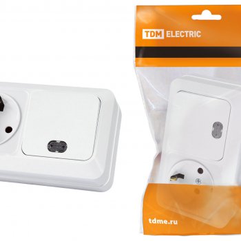 Блок TDM Ладога 1кл.+розетка с/з белый подсветка (10)