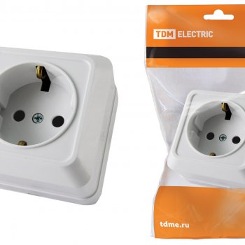 Розетка TDM Ладога 1-ая белая с/з (10/200)