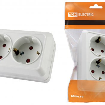 Розетка TDM Ладога 2-ая белая с/з со шторками (10/200)