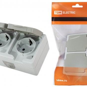 Розетка Вуокса 2-ая с/з IP54 горизонтальная TDM (10)