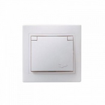 Розетка IEK Кварта 1-ая бел. с/з с крышкой IP44 (6/120)