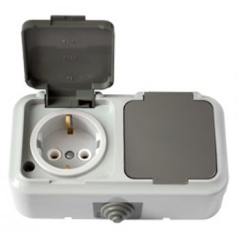 Розетка Пралеска IP54 2-ая серый с/з (30)