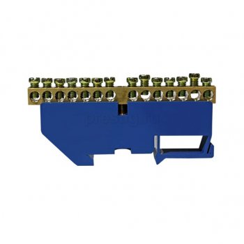 Шина нулевая на DIN  14/1 IEK 6x9мм изолятор синий (20/400)