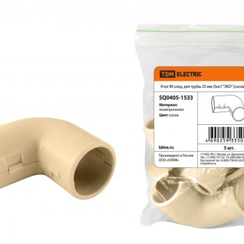 Угол 90° для трубы 25мм дерево светлое TDM (5)