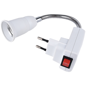 Переходник гибкий вилка-Е27 150мм выключатель Ecola белый