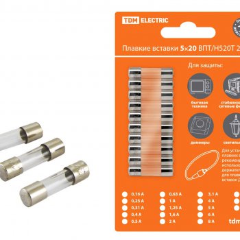 Вставка плавкая ВПБ6- 1 0,16А 250В TDM уп.10шт