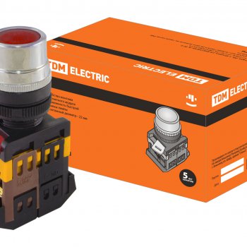 Кнопка TDM ABLF-22 d22мм 1з+1р 230В подсветка красный (10)