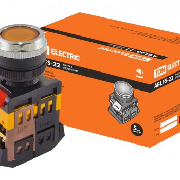 Кнопка TDM ABLFS-22 d22мм 1з+1р 230В подсветка жёлтый (10)
