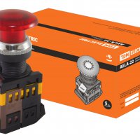 Кнопка TDM AELA-22 Гриб 1з+1p подсветка 220В красный (10)