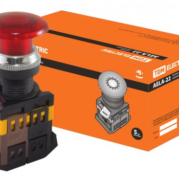 Кнопка TDM AELA-22 Гриб 1з+1p подсветка 220В красный (10)