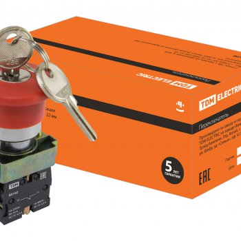 Кнопка TDM BS142 Гриб 1р ключ 230В красный (8)