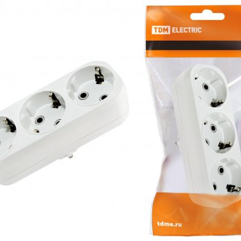 Тройник TDM 16А с/з плоский белый (50)