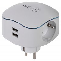 Тройник Эра 16A с/з + 2гн USB 2000mA белый (6/36)