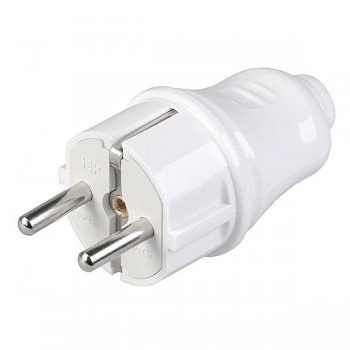 Вилка IEK прямая с заземлением белая 16А (50)