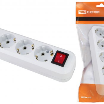 Колодка TDM 4гн 16А с заземлением выключатель белый (12)