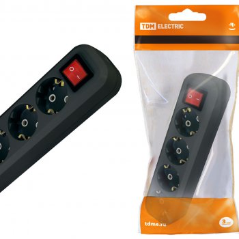 Колодка TDM 4гн 16А с заземлением выключатель чёрный (12)