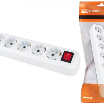 Колодка TDM 6гн 16А с заземлением выключатель белый (6)