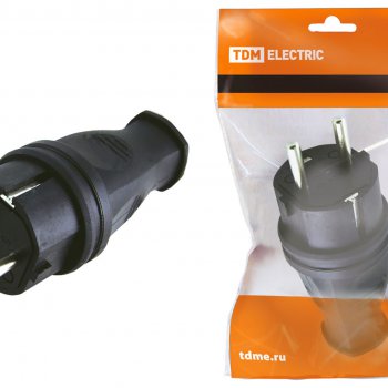 Вилка каучук TDM прямая с заземлением IP44 16А (24/240)