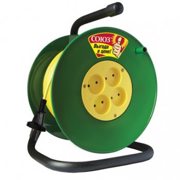 Удлинитель-катушка 4гнезда 40м без заземления ПВС 3500Вт 2x2.5мм² Союз