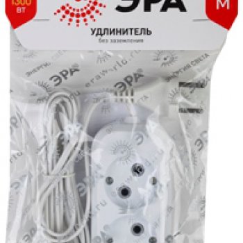 Удлинитель 2гнезда  3м без заземления ШВВП 1300Вт 2x0.75мм² Эра (20)