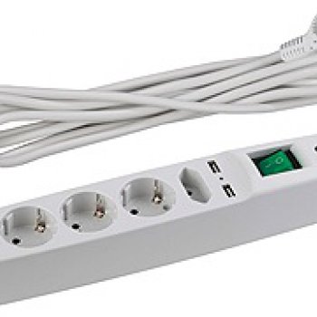 Сетевой фильтр Эра SFU 5гнёзд+2гнезда USB 2м 3x0.75мм² 2200Вт белый