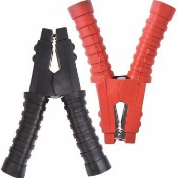 Зажим "крокодил" 500А 200мм изоляция ПВХ красный+черный (20/100)