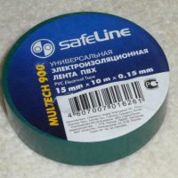 Изолента Safeline 15мм х 10м зеленый (10/250)