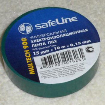 Изолента Safeline 15мм х 10м зеленый (10/250)