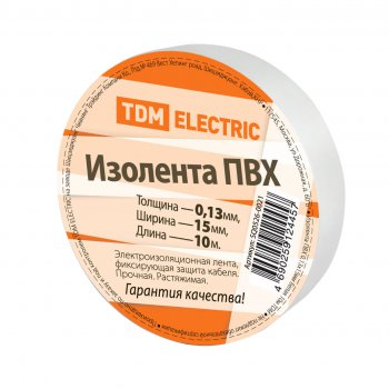 Изолента TDM 15мм х 10м белый (10/350)