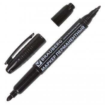 Маркер Brauberg перманентный (нестираемый) двусторонний наконечник круглый 2-4мм черный (12)