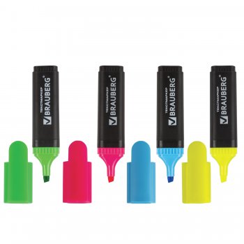 Маркер текстовый набор 4шт Brauberg "Contract" скошенный наконечник 1-5 мм лим.,гол.,зел.,роз. (1)