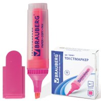Маркер текстовый розовый Brauberg "FLUO"скошенный наконечник 1-5 мм прозрачный корпус (2/10)