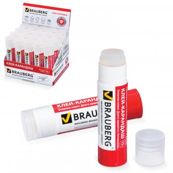 Клей-карандаш 15г Brauberg Crystal прозрачный PVP (1/20)
