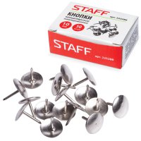 Кнопки канцелярские 10мм STAFF металлические никелированные 50 шт в картонной коробке (3/30)