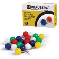 Кнопки-гвоздикик силовые цветные BRAUBERG (шарики) картонной коробке по 50шт. (4)