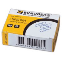 Скрепки канцелярские 28мм Brauberg никелированные 100шт. в картонной упаковке (20/144)