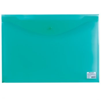 Папка-конверт на кнопке А3 BRAUBERG 180мкм пластик прозрачная зеленая (1/10)