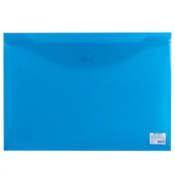 Папка-конверт на кнопке А3 BRAUBERG 180мкм пластик прозрачная синяя (1/10)