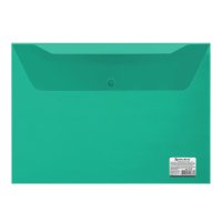 Папка-конверт на кнопке А4 BRAUBERG 150мкм до 100л пластик прозрачная зеленая (1/10)