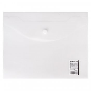 Папка-конверт на кнопке А5 BRAUBERG 180мкм 240*190мм пластик прозрачная (1/10)