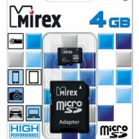 Карта micro-SD Mirex 4GB Class 4/6 + адаптер (SDHC)