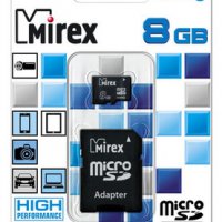 Карта micro-SD Mirex 8GB Class 4/6 + адаптер (SDHC)