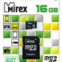 Карта micro-SD Mirex 16GB Class 10 + адаптер (SDHC)