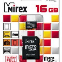 Карта micro-SD Mirex 16GB Class 10 UHS-I 45MB/s + адаптер (SDHC)