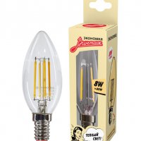 Лампа филамент свеча  8Вт Е14 2700К 720Лм Экономка винтаж (10)